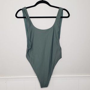 AERIE Green High Cut Open Back One Piece Swim Suit
